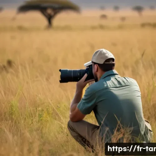Home 31 탄자니아에서 야생동물 사진 촬영법 - A professional wildlife photographer on safari in the Tanzanian savanna, using a DSLR camera with a ...
