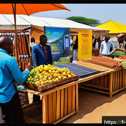Home 17 탄자니아와 한국 교류 역사 - A vibrant scene illustrating a modern Tanzanian marketplace with small and medium-sized enterprises ...